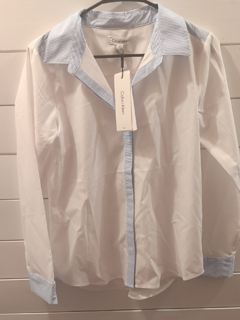Calvin Klein White Shirt Jacket with Light Blue Trim